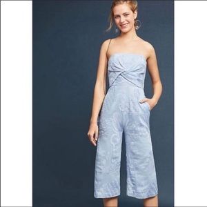 Anthropologie Aijek Blue Natalia Embroidered Jumpsuit size small